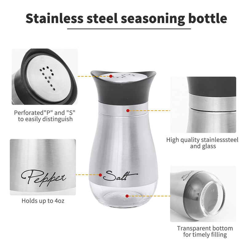 [Australia - AusPower] - 2 Pack Salt & Pepper Shakers Set, Refillable Stainless Steel Salt Pepper Container Spice Shakers Bottle for Home Kitchen, Restaurant, Picnic 
