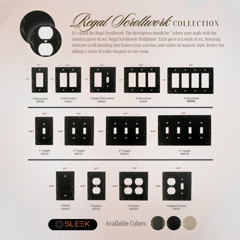[Australia - AusPower] - SleekLighting | Wall plates Decorative Regal Scrollwork Black | Electric Outlet and Switch Covers| Style: 1 Gang Duplex (2 Pack) 1 Duplex 