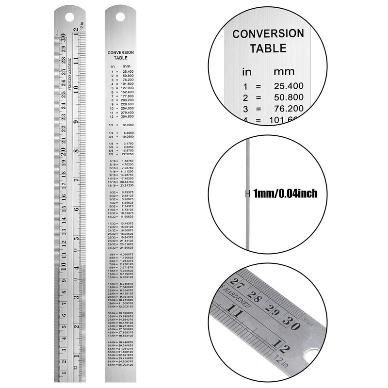 [Australia - AusPower] - Pocket Ruler 6 Inch and 12 Inch Metal Rulers with Inch and Metric Graduation Stainless Steel Precision Ruler Measuring Tool for Engineering, School, Office 
