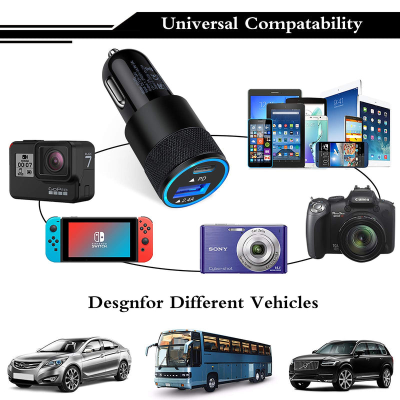 [Australia - AusPower] - USB C Fast Car Charger, 30W 3.0 PD Type C Car Adapter 2 Port USB C Car Plug Compatible with iPhone 13/12/12 Pro Max/11 Pro Max/SE/Xs/XR/8/7 Plus,Samsung Galaxy S22 S21 S20 S10 Plus,Google Pixel 6,Moto 