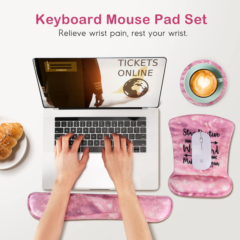[Australia - AusPower] - Ergonomic Mouse Pad with Wrist Support Gel, DINKY Upgraded Keyboard Wrist Rest Pad Set, Lovely Coaster with Non-Slip PU Base Mouse Pads for Working, Gaming and Family (Pink Letters) Pink Letters 