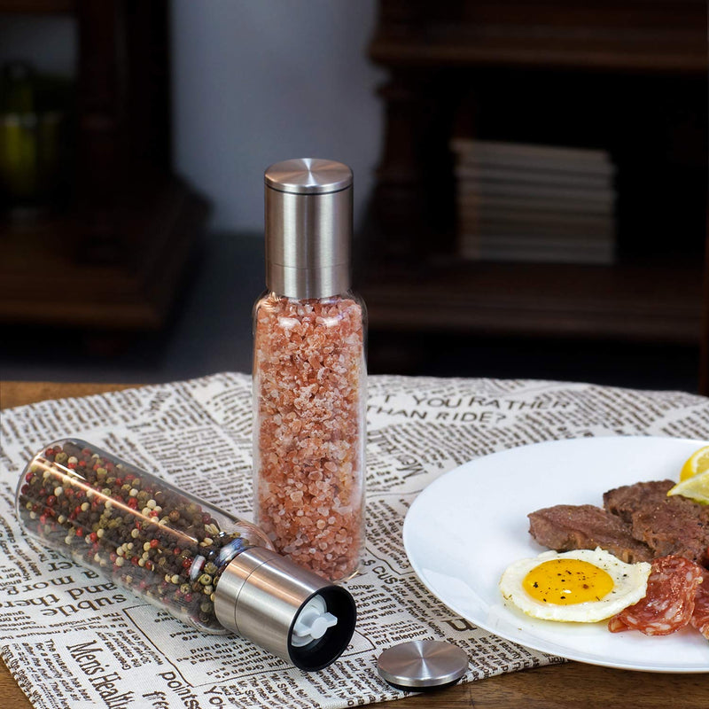 [Australia - AusPower] - Extra Large Salt and Pepper Grinder Set 170ml VEVOK CHEF Grinder Mill Set with Borosilicate Glass Adjustable Coarseness Ceramic Pepper Grinder Dual Salt and Pepper shaker Chef Gift Clear 