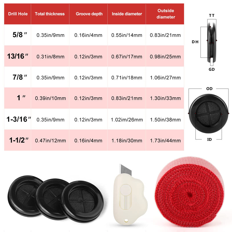 [Australia - AusPower] - QCQIANG 63Pcs Rubber Grommet Kit, Drill Hole Firewall Hole Plugs Wire Protection, 6 Sizes 5/8" 13/16" 7/8" 1" 1-3/16" 1-1/2"(Round) Black Rubber Grommet Kit 