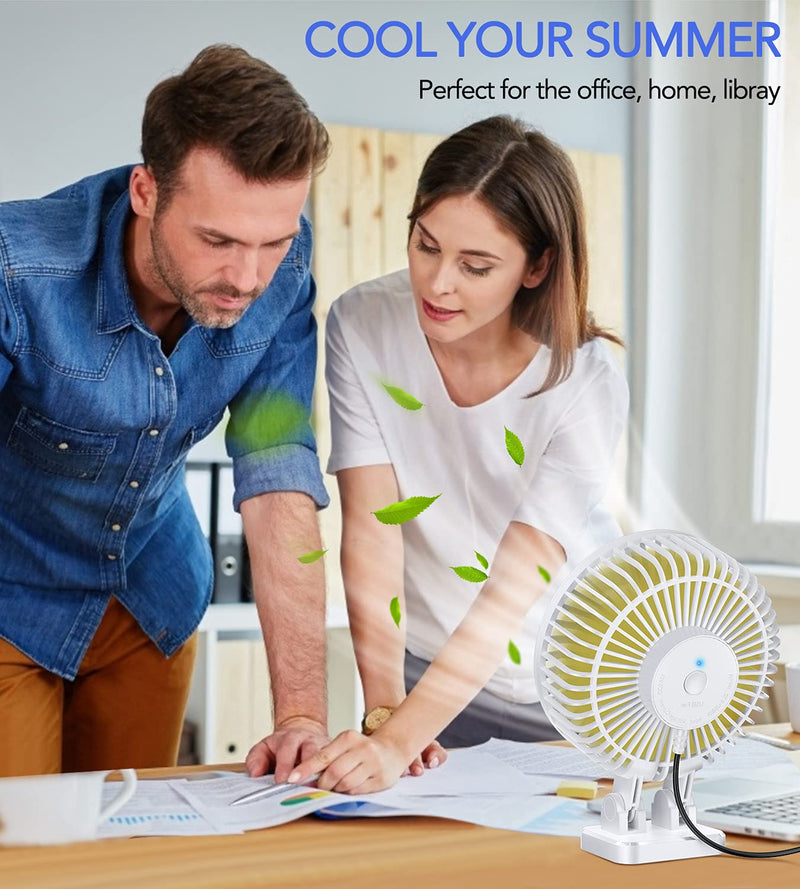 [Australia - AusPower] - JZCreater USB Desk Fan, 5INCH Mini Fan, 3 Speeds Adjustable Desktop Table Cooling Fan in Single Button , Rotation Strong Wind, Quiet Personal Mini Fan for Home Desktop Office Travel,（White） White Yellow 
