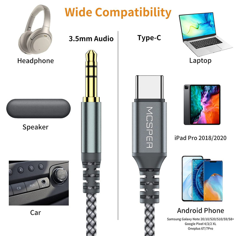 [Australia - AusPower] - USB C to 3.5mm Audio Cable, 3.3FT USB Type C to Aux Male Adapter Dongle Cable Cord Car Headphone Jack Compatible with Samsung Galaxy S22 S21 S20 Ultra S20+ Note 20 10 S10 S9 Plus,iPad Pro,Pixel 4 3 XL Grey 1-Pack 