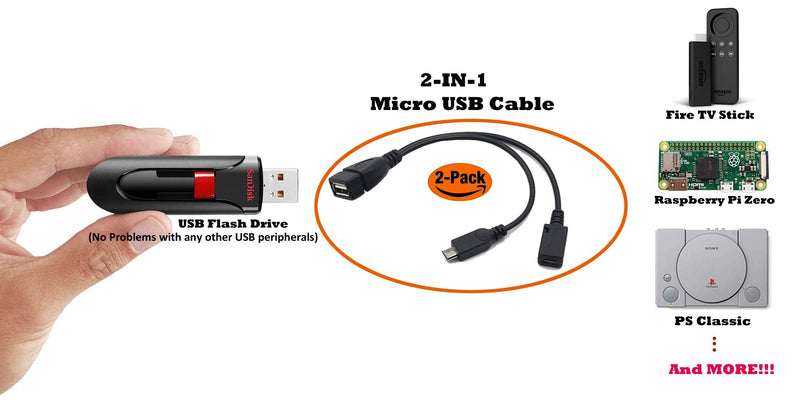 [Australia - AusPower] - AuviPal 2-in-1 Micro USB to USB Adapter (OTG Cable + Power Cable) for Fire Stick, Playstation Classic and More - 2 Pack 1 USB Port 
