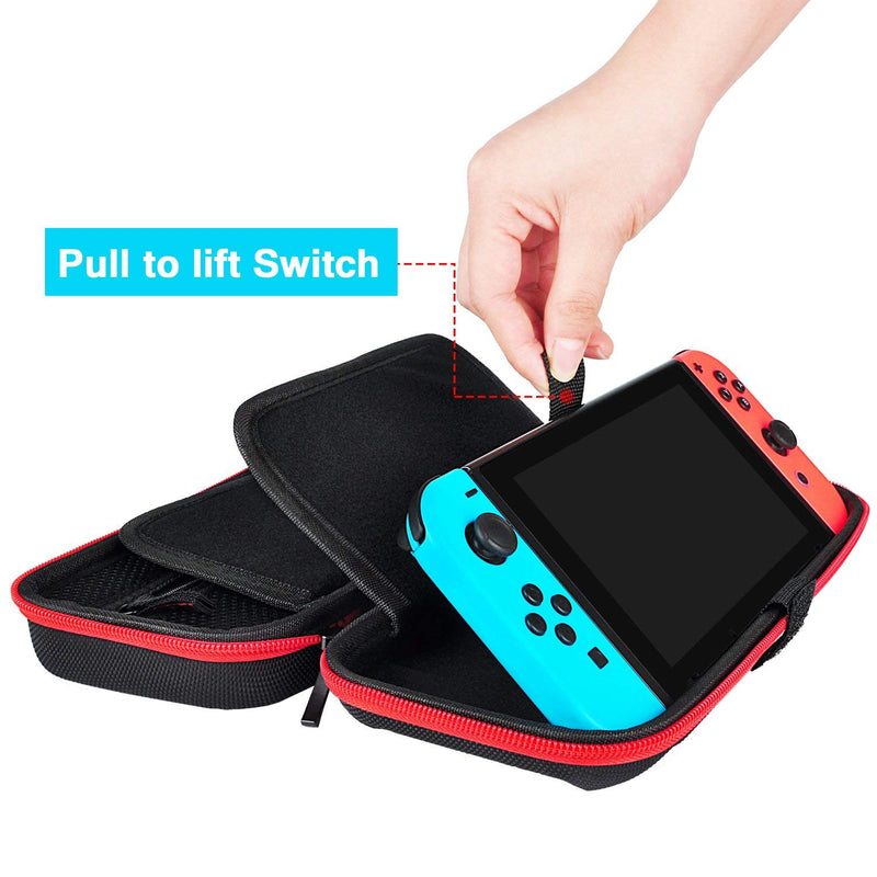 [Australia - AusPower] - Hestia Goods Switch Case and Tempered Glass Screen Protector Compatible with Nintendo Switch - Deluxe Hard Shell Travel Carrying Case, Pouch Case for Nintendo Switch Console & Accessories, Streak Red 