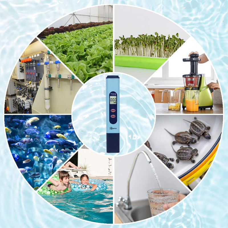 [Australia - AusPower] - ROOYLE TDS Meter with ±2% ppm Accuracy and 0-9990 ppm Measurement Range, ppm Meter for Drinking Water Test, Coffee, Swimming Pool, Aquarium, RO/DI System, Hydroponics Blue 