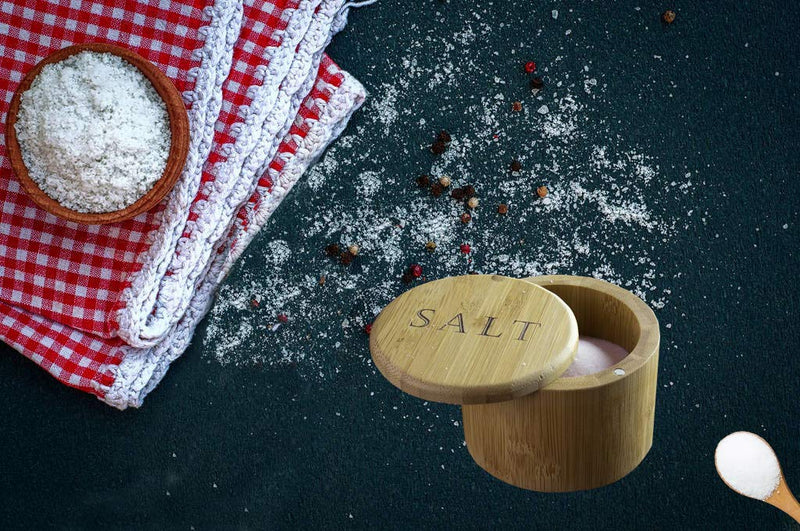 [Australia - AusPower] - Salt Cellar, Bamboo Salt Box, Salt Container With Spoon, Salt Holder With Lid, Salt Shaker, Cumin and Pepper Bowl with Magnetic Swivel Lid (1 box with engraved "Salt")… ("SALT" engraved) "SALT" engraved 