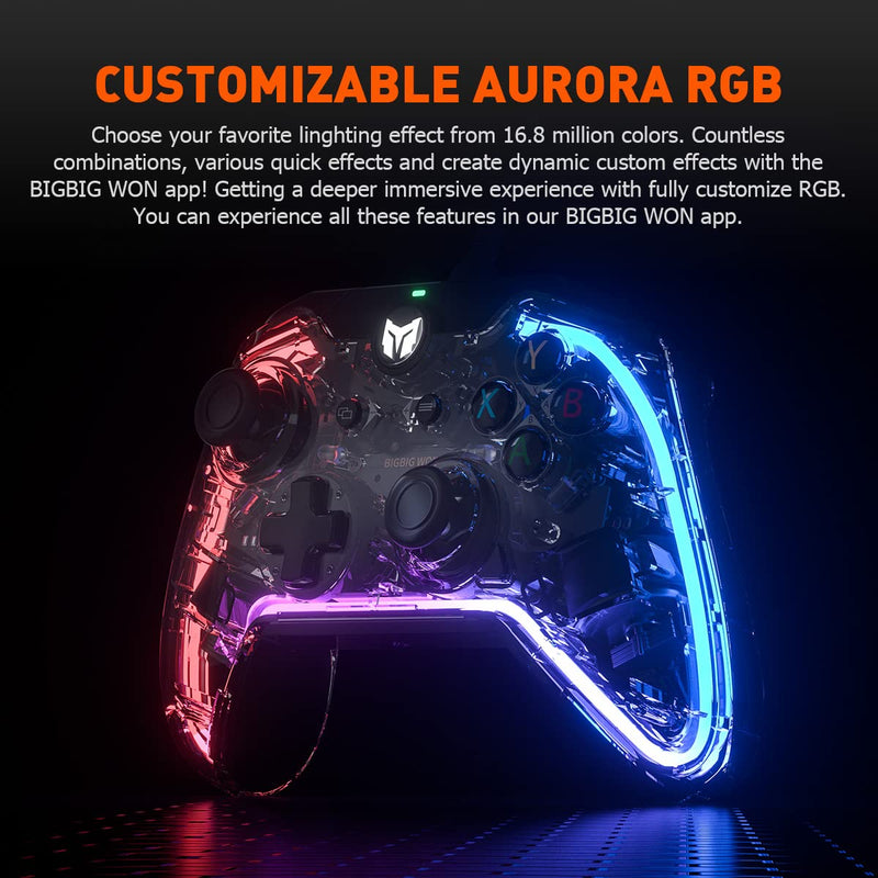 [Australia - AusPower] - PC Controller, BIGBIG WON Rainbow Wired Game Controller RGB Light, Custom Back Button, Motion Aim, Dual Motor, Linear Trigger, 3.5mm Audio PC Gaming Controller for Win11&10 Controller for Switch - 1pc 