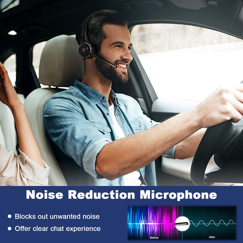 [Australia - AusPower] - Trucker Bluetooth Headset with Microphone Noise Cancelling, V5.0 Wireless Headset with Charging Base 17 Hrs Talk Time Trucker Headset for Home Office Call Center Skype Truck Drive 
