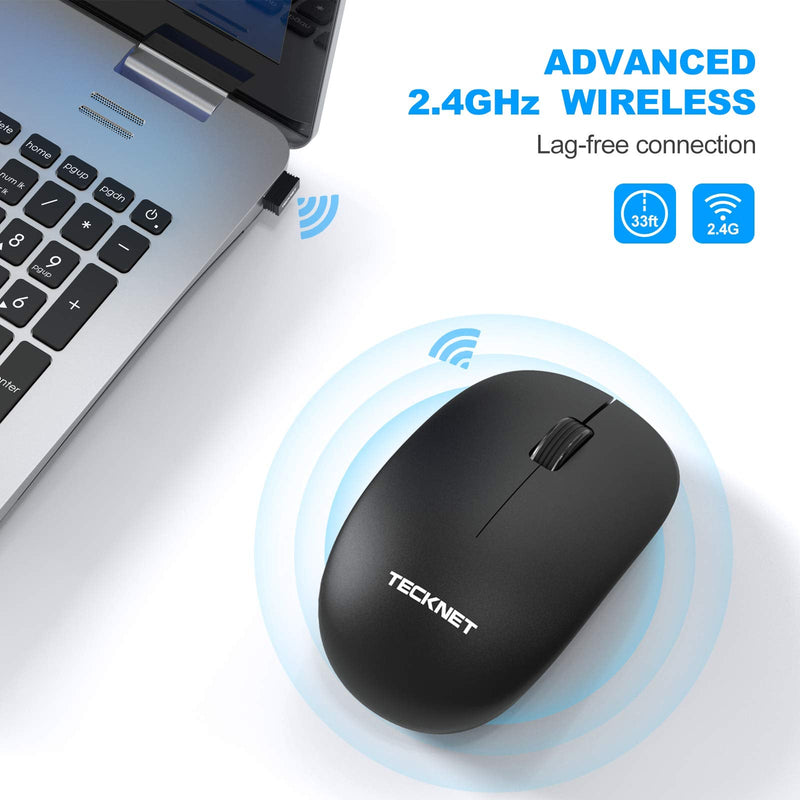 [Australia - AusPower] - TECKNET Wireless Mouse, 2.4G Compact Cordless Computer Mice with Nano Receiver, Portable Optical Mouse for Laptop PC Chromebook Notebook – Black 