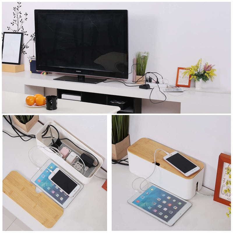 [Australia - AusPower] - Changsuo Cable Management Box Small White Cable Organizer Box for Extension Cord Power Stripe Surge Protector Wire Management Concealer Organizer Cover Hider for Desktop Home Office Kitchen (White) 
