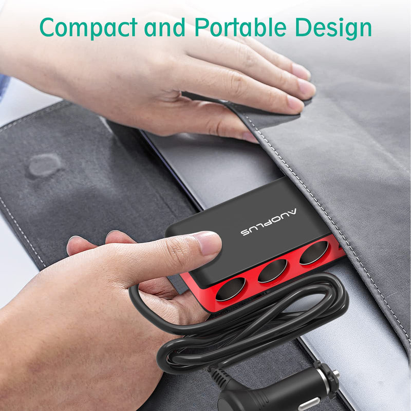 [Australia - AusPower] - AUOPLUS 120W 3 Socket Cigarette Lighter Splitter Car Charger Adapter, LED Voltage Display Dual 4 USB Chargers(6.8A), Car Charger On/Off Switches 12V for iPhone iPad Samsung GPS Dashcam black+red 