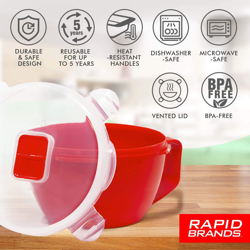 [Australia - AusPower] - Rapid Cup Noodle/Soup Bowl | Microwave Soup & Noodles in Minutes | Perfect for Dorm, Small Kitchen, or Office | Dishwasher-Safe, Microwaveable, & BPA-Free Red 