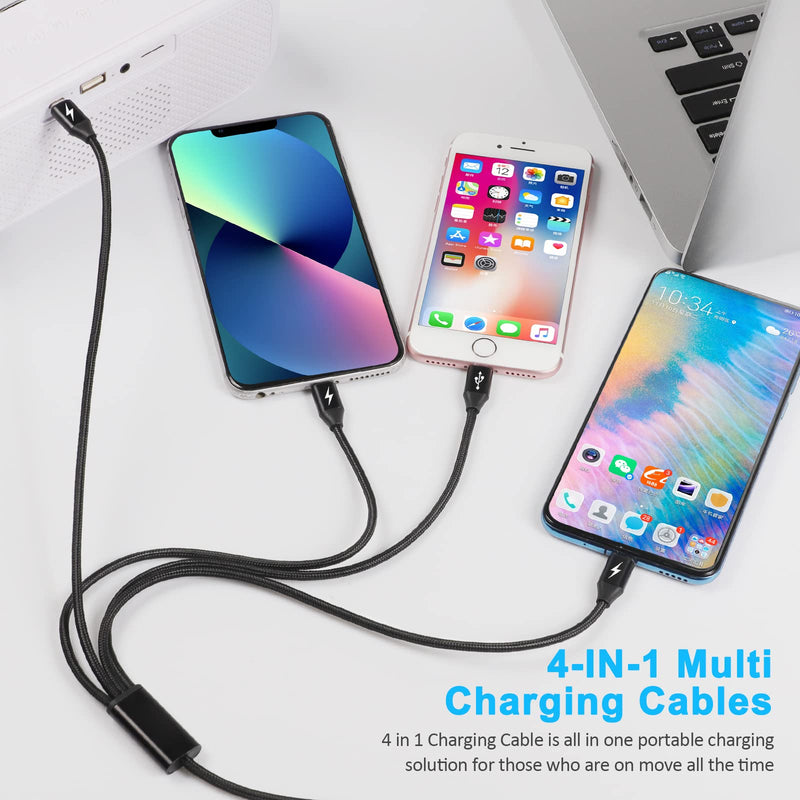 [Australia - AusPower] - 2Pack Multi Charging Cable LHJRY Multiple Charger Cord 6.6ft 4 in 1 Universal USB Charge Cord USB to Type-C/Micro USB Fast Charging Cord Compatible Cell Phones and More 