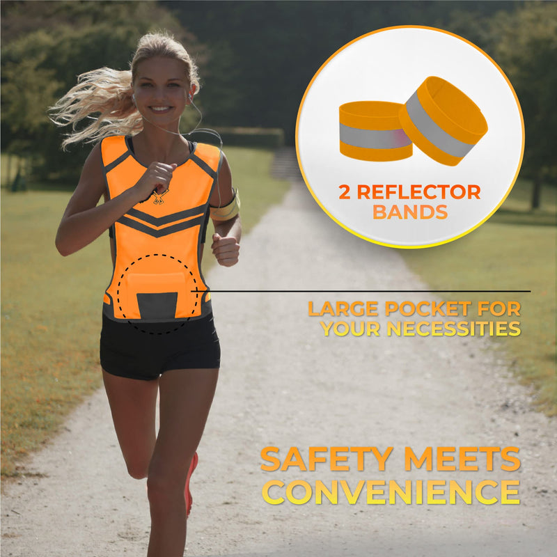 [Australia - AusPower] - 247 Viz Reflective Running Vest – Reflective Vest Running at Night for Walkers, Women & Men. High Visibility Reflective Gear, Cycling & Running Vest, High Vis Neon Safety, Small, Medium & Large Size Neon Orange 