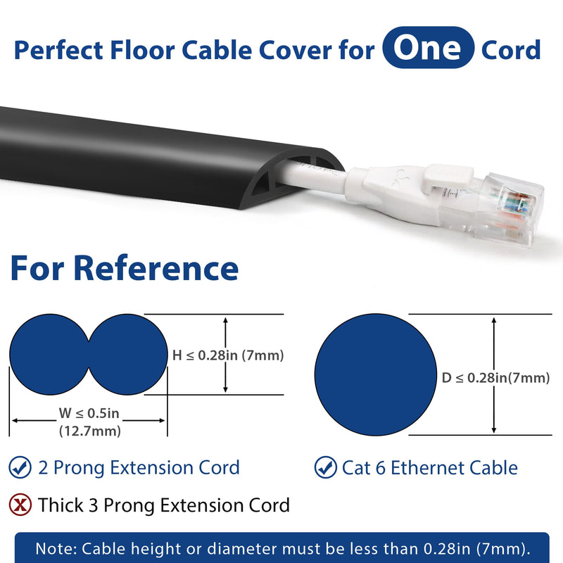 [Australia - AusPower] - Floor Cable Cover, 4ft, Black Wire Cover for Floor, Prevent Cable Trips & Protect Wires, Floor Cord Cover - Cord Cavity - 0.39" (W) x 0.24" (H) Small 
