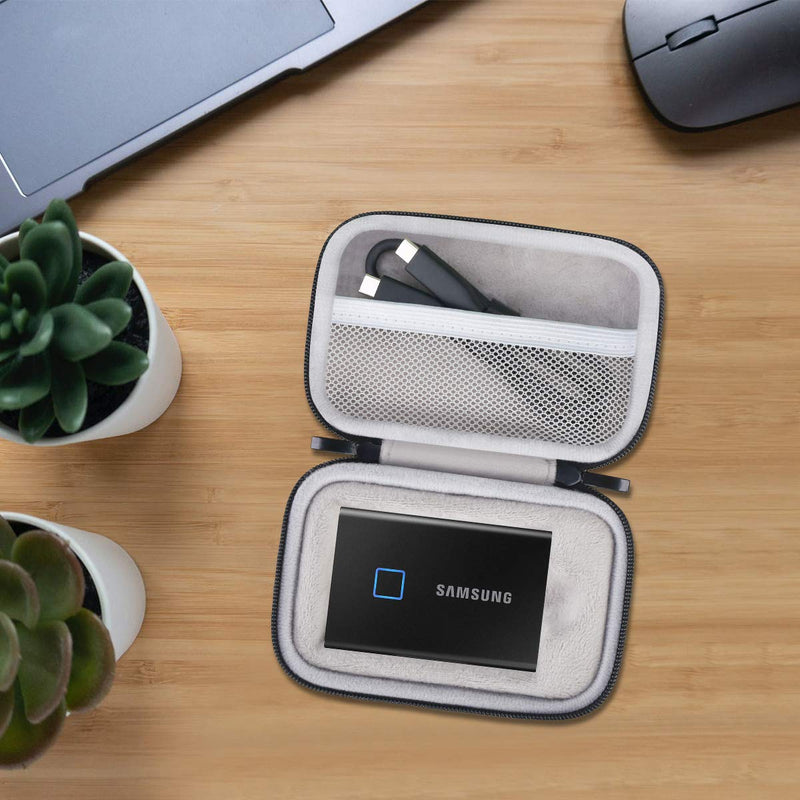 [Australia - AusPower] - Lacdo Hard Carrying Case for Samsung T7 Shield / T7 / T7 Touch Portable Solid State Drives 500GB 1TB 2TB USB 3.2 External SSD Hard EVA Shockproof Storage Travel Bag, Black 