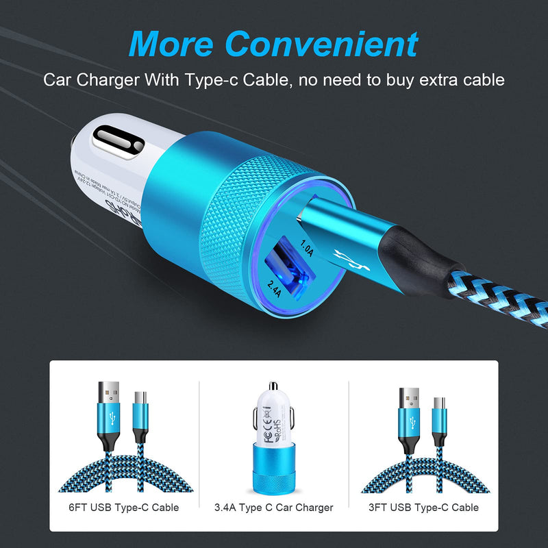[Australia - AusPower] - USB Type C Car Charger [3ft+6ft] Android Charging Cable for Samsung Galaxy S21 Ultra S20 FE S20 S10 Note 20 10 9,A22 A72 A52;Google Pixel 4a5G 5 4XL;Moto Edge 20/20 Pro,G100 3.4A Car Charger Adapter 