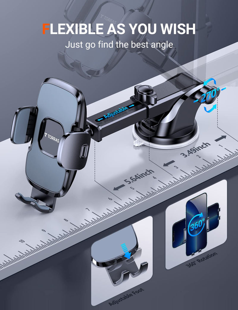 [Australia - AusPower] - TORRAS Car Phone Holder Mount, [Heavy Duty] Cell Phone Holder for Car Dashboard Windshield Air Vent, Car Phone Mount Cell Phone Car Mount Compatible with iPhone 13 12 Pro Max Galaxy Note S21 Ultra 