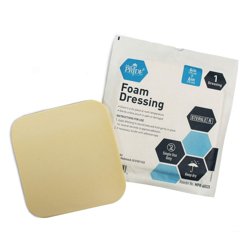 [Australia - AusPower] - Medpride Foam Dressings- 10 Pack, 6 Inch by 6 Inches Size - Sterile, Hydrophilic, Highly Absorbent- Soft, Non-Adhesive Pads, Easy to Change- for Men & Women- for Ulcers, Post Op Trauma + Injuries 6X6 Inch (Pack of 10) 