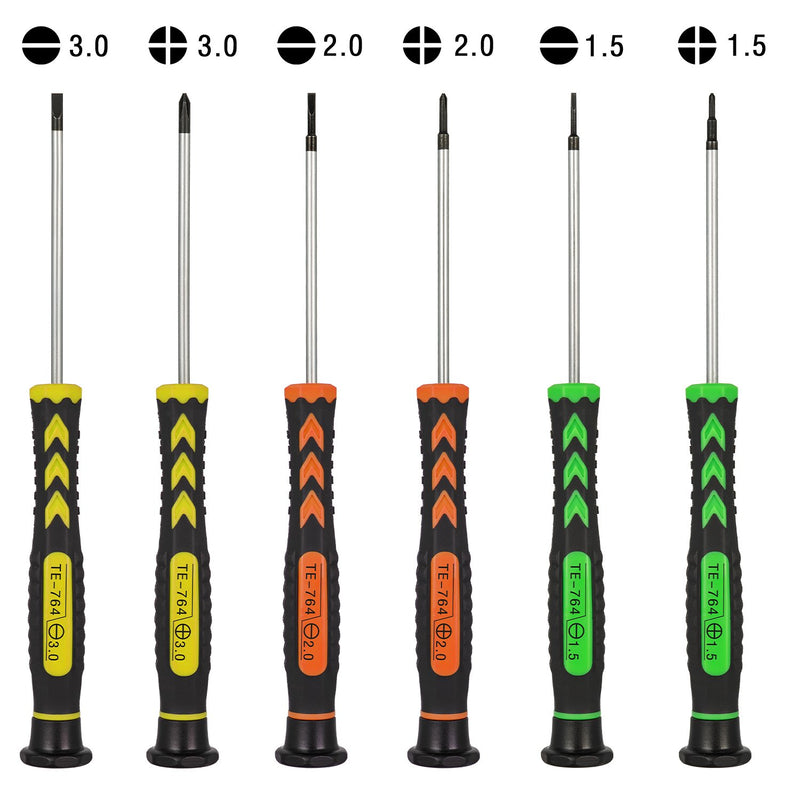 [Australia - AusPower] - 6Pcs Premium Precision Screwdriver Set, Magnetic Flathead and Phillips Screwdrivers with Non-slip Handle and Rotatable End Cap, Professional Repair Tool for Phone, PC, Watch, Jewelry, Electronics 