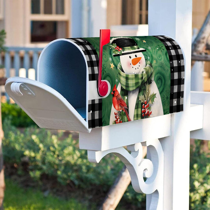 [Australia - AusPower] - Texupday Winter Snowman With Cardinal Buffalo Check Plaid Decoration Mailbox Cover With Magnetic Strip Holiday Mailbox Wraps Post Letter Box Cover Standard Size 21" X 18" for Garden Outdoor Yard Decor 