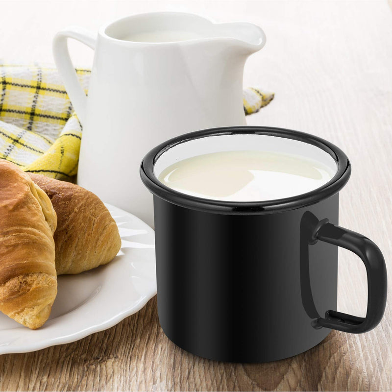 [Australia - AusPower] - P&P CHEF Enamel Camping Mugs Set of 6, 12oz Coffee Camp Small Enamel Tea Cups for Indoor and Outdoor Activities, Wide Handle & Smooth Rim,Portable & Durable, 350ml Black 