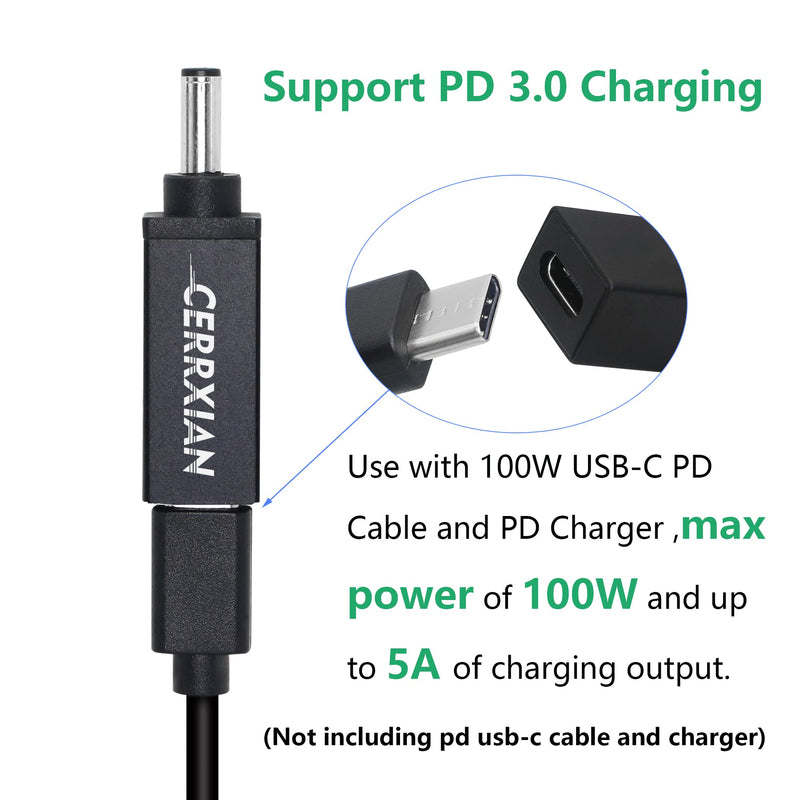 [Australia - AusPower] - CERRXIAN 100W PD USB Type C Female Input to DC 4.5 x 3.0mm ( 4.5mm x0.6mm ) Male Power Charging Adapter for 11 13 14 17 3000 5000 7000 3552 7348 3147(D4506a-Black) 