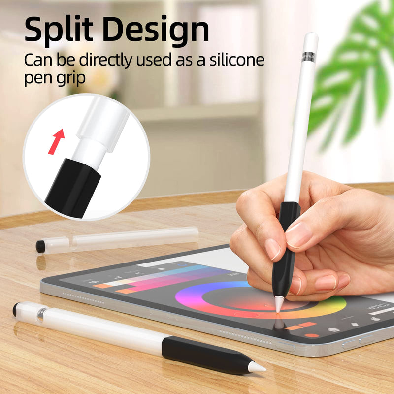 [Australia - AusPower] - JOOSKO Pencil Case Compatible with Apple Pencil 1st Generation Case, [2 Pack] Soft Silicone Pencil Case， [with 10 Pencil tip Cover] for Apple Pencil 1st Generation. (Black, Black) Black, Black 