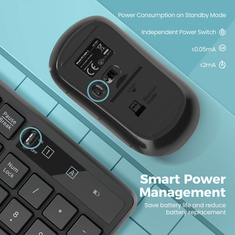 [Australia - AusPower] - Wireless Keyboard and Mouse Combo, Lovaky 2.4G Full-Sized Ergonomic Keyboard Mouse, 3 DPI Adjustable Cordless USB Keyboard and Mouse, Quite Click for Computer/Laptop/Windows/Mac 1 Pack Black 