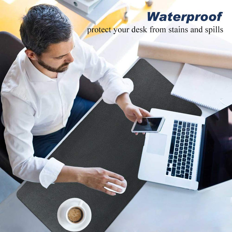 [Australia - AusPower] - Desk Pad for Office Home 31" x 13",PU Leather Waterproof Large Desk Writing Mat Organizer,Multifunctional Ultra Thin Dual Use Desk Blotters Mouse Pad Protector … (Black) Black 