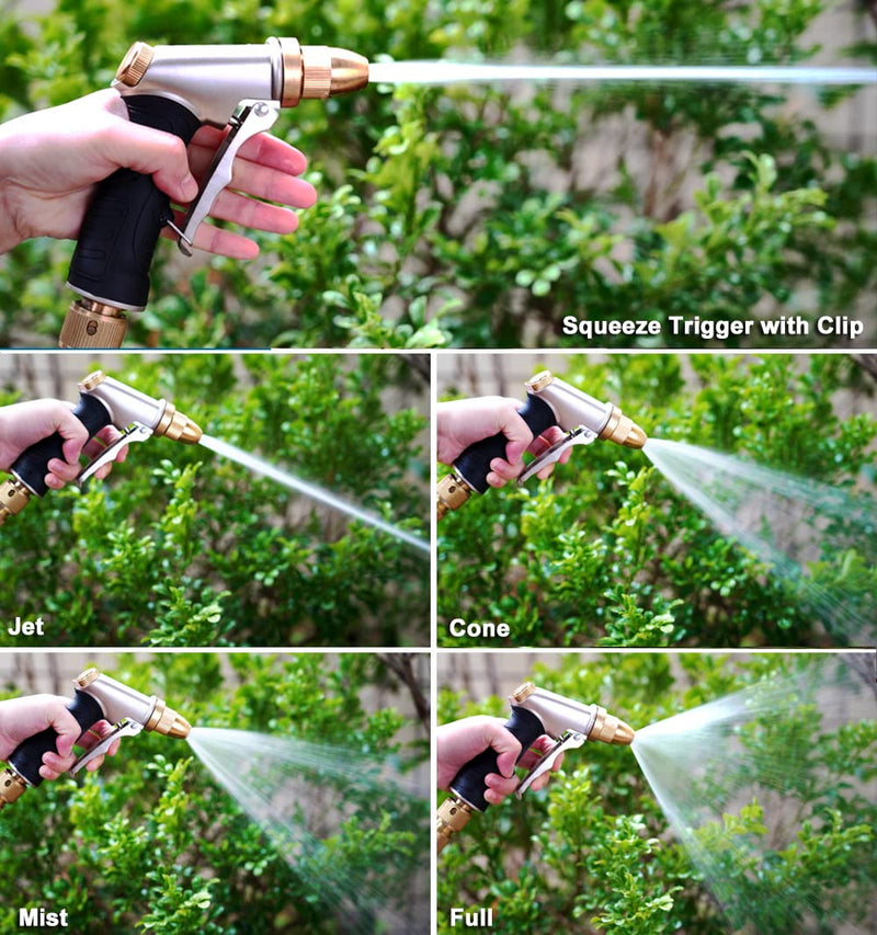 [Australia - AusPower] - ESOW Garden Hose Nozzle 100% Heavy Duty Metal, Full Brass Nozzle & ABS Non-slip Ergonomic Grip, 4 Watering Patterns, High Pressure Metal Spray Gun for Watering Plants, Car Wash and Showering Dog 4 Spray Modes 