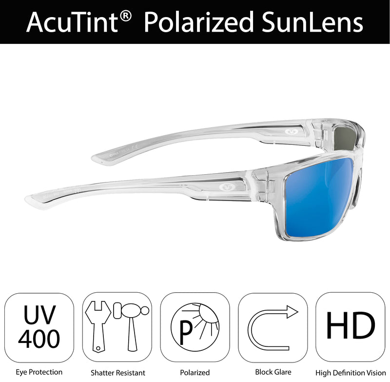 [Australia - AusPower] - Flying Fisherman Cove Polarized Sunglasses with AcuTint UV Blocker for Fishing and Outdoor Sports Clear Crystal Frames/Smoke-blue Mirror Lenses 