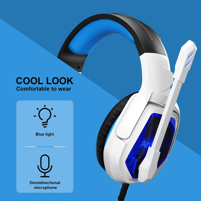 [Australia - AusPower] - Anivia Gaming Headset 7.1 Surround Sound Headphone with USB Port Over-The-Ear Noise Cancelling, Volume Control, LED Lights Wired Headset with Mic for PC, Mac, Laptop, Computer (White) White Blue (USB) 
