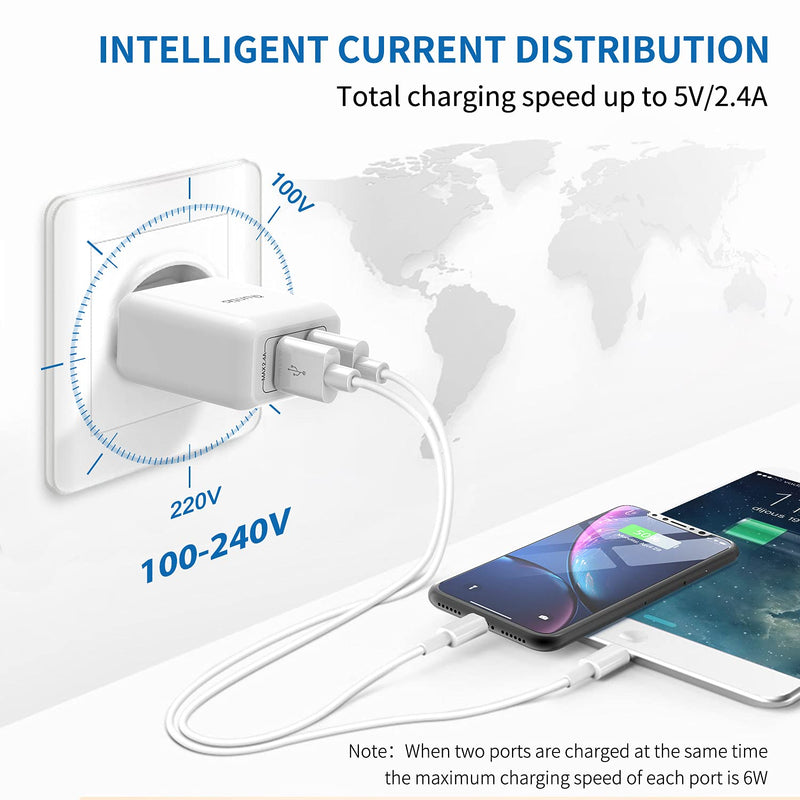 [Australia - AusPower] - iPhone Charger MFi Certified, Quntis 2Pack 6.6ft Lightning Charging Cable Cord with Dual Port USB Wall Charger Block Adapter for iPhone 13 12 SE 11 Pro Max XS XR X 8 7 6s 6 Plus iPad Pro iPod Airpods 