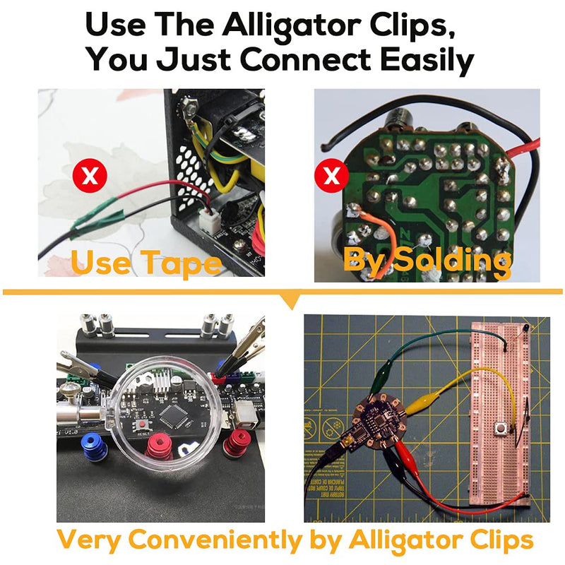 [Australia - AusPower] - 10pcs Premium Alligator Electronic Clips for Test Probes & Leads with 5 Colors, Double-Ended Crocodile Electrical Jumper Wires Roach Power Probes Testing Connector for Circuit Connection, DIY Maker 10pcs 
