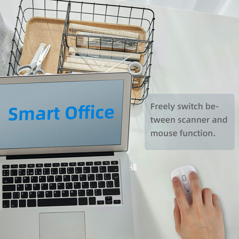 [Australia - AusPower] - Barcode Scanner, THARO Wireless Mouse Scanner, M3 2D Wireless Barcode Scanner Read 1D&2D Codes with Mouse Functions (White) White 