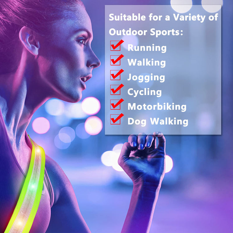 [Australia - AusPower] - OLIKER LED Night Running Gear High Visibility LED Flashing Sash Outdoor Running Cycling Hiking Jogging Rechargeable Illuminating Gear for Men and Women Night Safety Walking Gear 