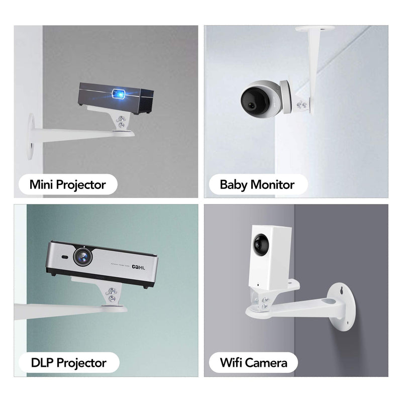 [Australia - AusPower] - Mini Projector Wall Mount/Projector Hanger/CCTV Security Camera Housing Mounting Bracket(White) - for CCTV/Camera/Projector/Webcam - with Load 11 lbs Length 7.8 inch - Rotation 360° (White) White 