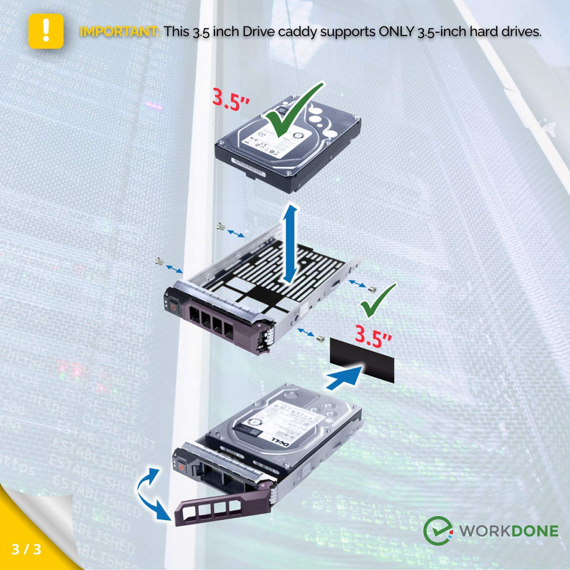 [Australia - AusPower] - WORKDONE 3.5 inch Hard Drive Caddy Tray Compatible for Dell PowerEdge Servers - SAS SATA HDD Adapter Sled - Handle Busy Schedule - Easy Setup with Detailed Manual - Your Saved Time is Priceless 