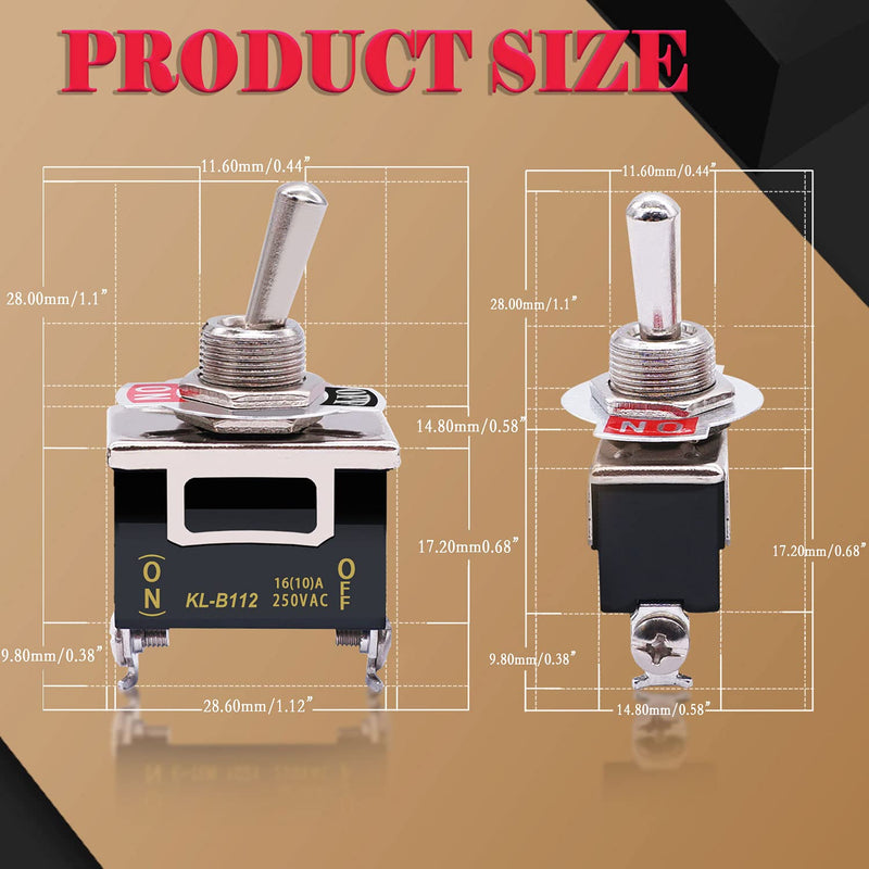 [Australia - AusPower] - Twidec/3Pcs Heavy Duty Rocker One-Side Momentary Toggle Switch 16A 250V AC SPST 2 Position 2 Pin (ON)-Off Switch with Metal Bat Waterproof Boot Cap Cover KL-B112MZ 