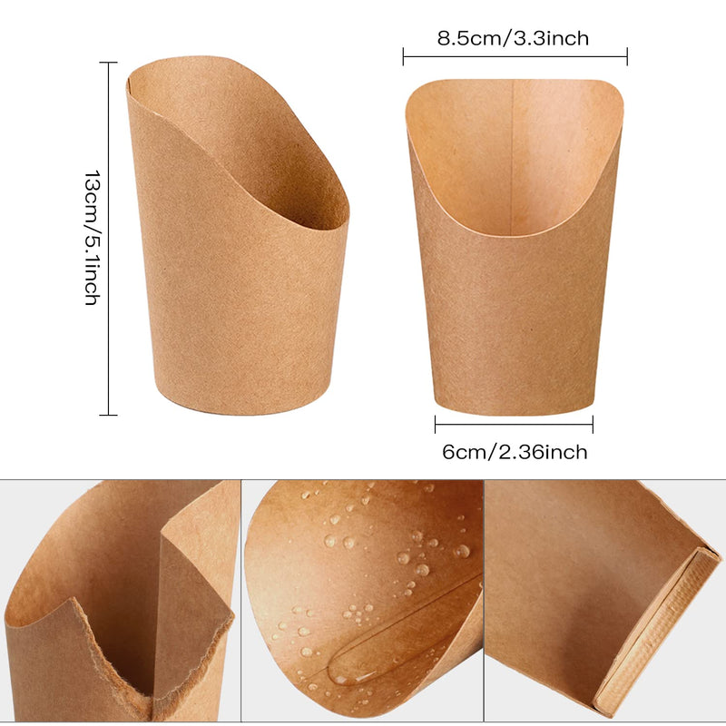 [Australia - AusPower] - 50 Pcs French Fry Holder Cups, Disposable Take-Out Food Containers Kraft Paper Ice Cream Cups Frozen Cakes Egg Puff Waffle Popcorn Boxes Sandwich Holder Wedding Party Food Trays Paper Cones (16oz) 16oz 