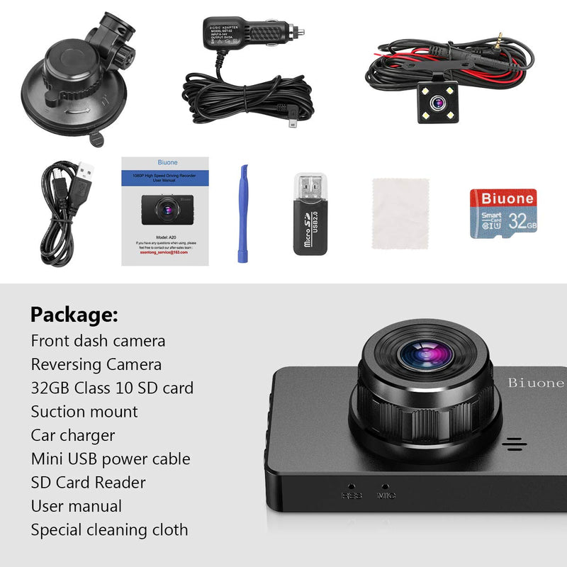 [Australia - AusPower] - Dash Camera for Cars, Super Night Vision Dash Cam Front and Rear with 32G SD Card, 1080P FHD DVR Car Dashboard Camera with G-Sensor, WDR, Parking Monitor, Loop Recording, Motion Detection 【2022】 