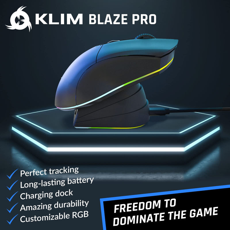 [Australia - AusPower] - KLIM Blaze Pro Rechargeable Wireless Gaming Mouse with Charging Dock RGB + High-Precision Sensor and Long-Lasting Battery + Up to 6000 DPI + Great PC Gaming Mouse Wireless 2022 