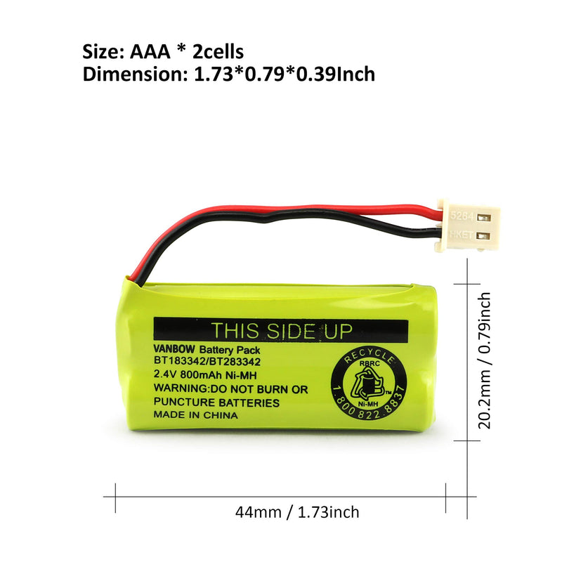 [Australia - AusPower] - BT183342/BT283342 2.4V 800mAh Ni-MH Battery Pack, Compatible with AT&T VTech Cordless Phone Batteries BT166342/BT266342 BT162342/BT262342 CS6709 CS6609 CS6509 CS6409 EL52100 EL50003 (Pack 2) Pack 2 