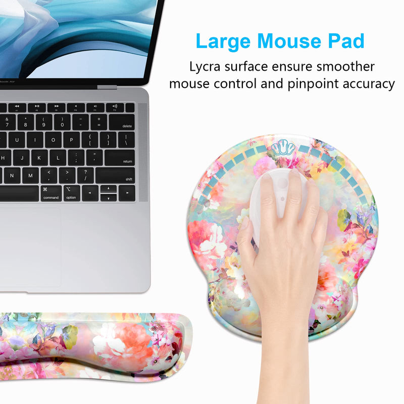 [Australia - AusPower] - Dapesuom Keyboard Wrist Rest and Mouse Pad with Support, Memory Foam Rests for Set, Ergonomic Non Slip Base Easy Typing & Pain Relief, Peonies Floral, Pink Floral Pink Peonies Floral 