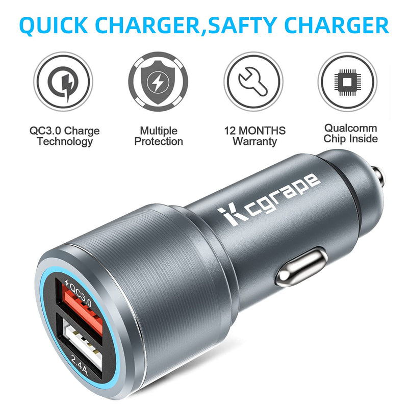 [Australia - AusPower] - USB Car Charger with Cable for Samsung Galaxy S20 S21 S22 Plus Ultra FE 5G,A52 A13 A50 A51 A71 A21 A10E A20 A03S,Quick Charge 3.0 Fast Charging Dual Port Car Phone Adapter for iPhone 11 Pro Max XR X 