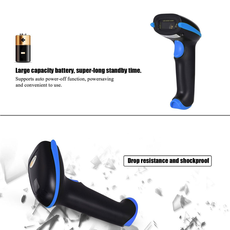 [Australia - AusPower] - WoneNice Barcode Scanner Wireless 2-in-1 (2.4Ghz Wireless+USB 2.0 Wired) Handheld Bar Code Scanner Reader with USB Receiver for Store, Supermarket, Warehouse 
